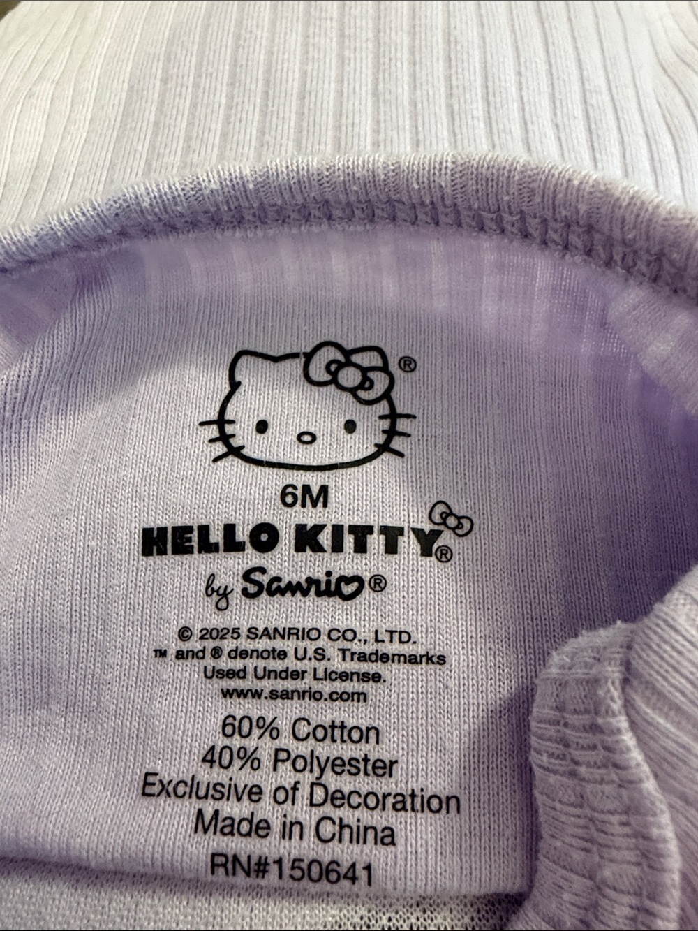 Hello Kitty Lavender Ribbed Baby One-Piece - Picture 2 of 2